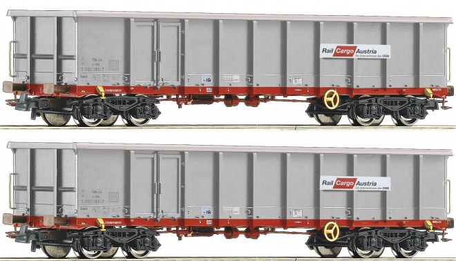 Set of 2 gondola cars in OBB Cargo livery<br /><a href='images/pictures/Roco/67041_HM_rgb.jpg' target='_blank'>Full size image</a>